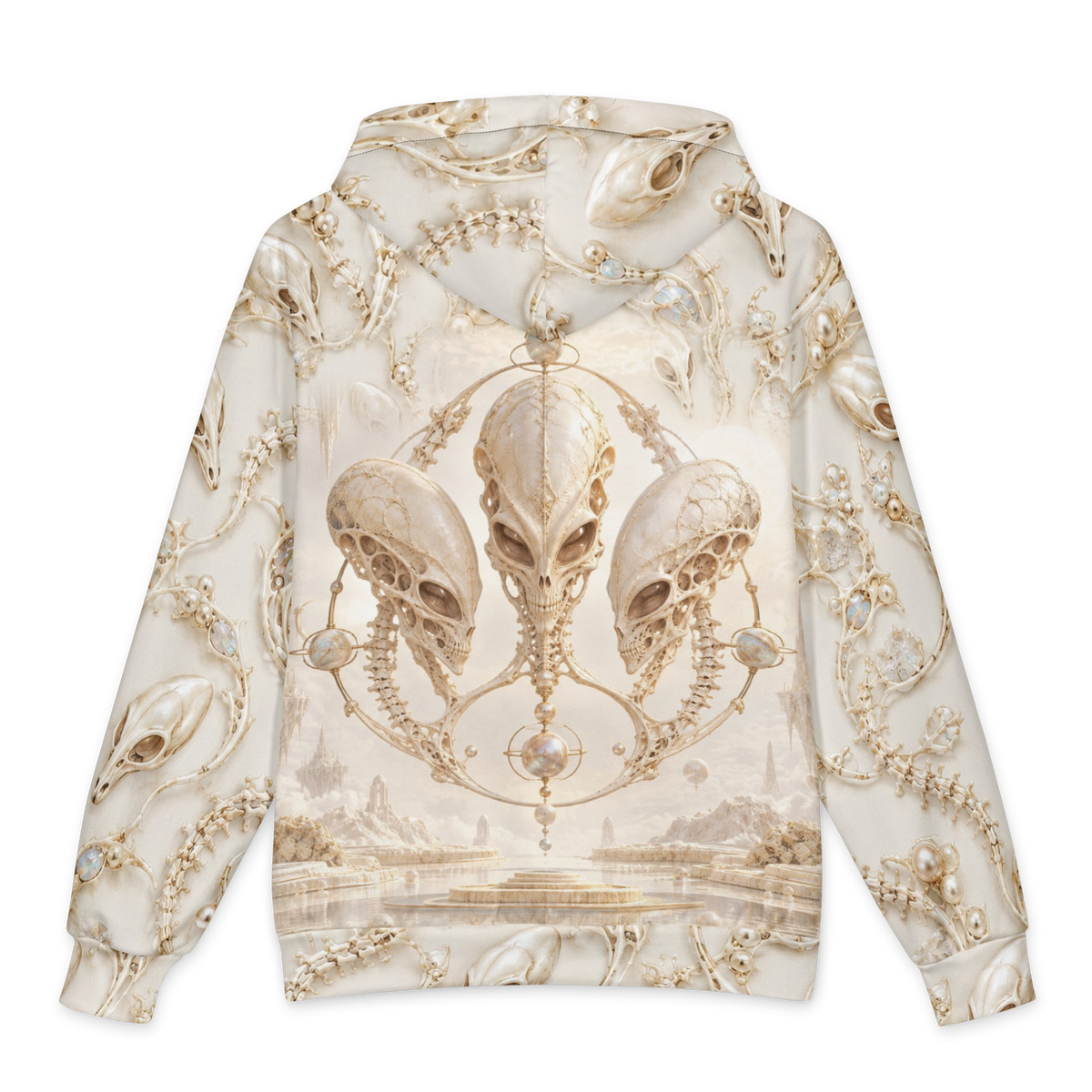 Ivory Alien Skulls Hoodie all-over print oversized hoodie, back