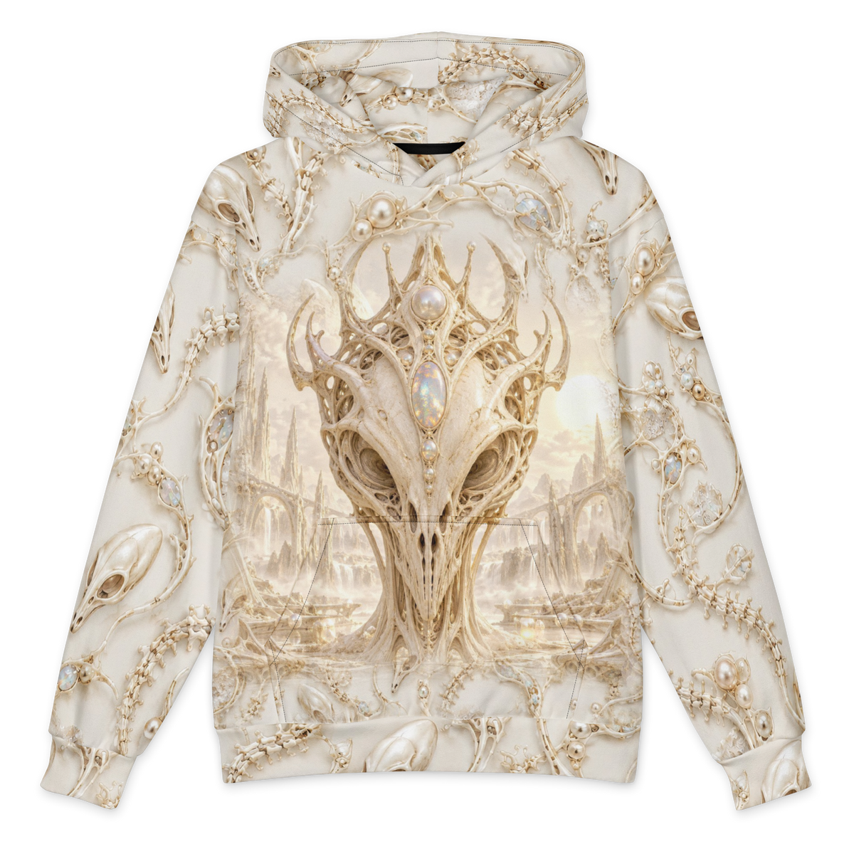 Ivory Alien Skulls Hoodie all-over print oversized hoodie, front