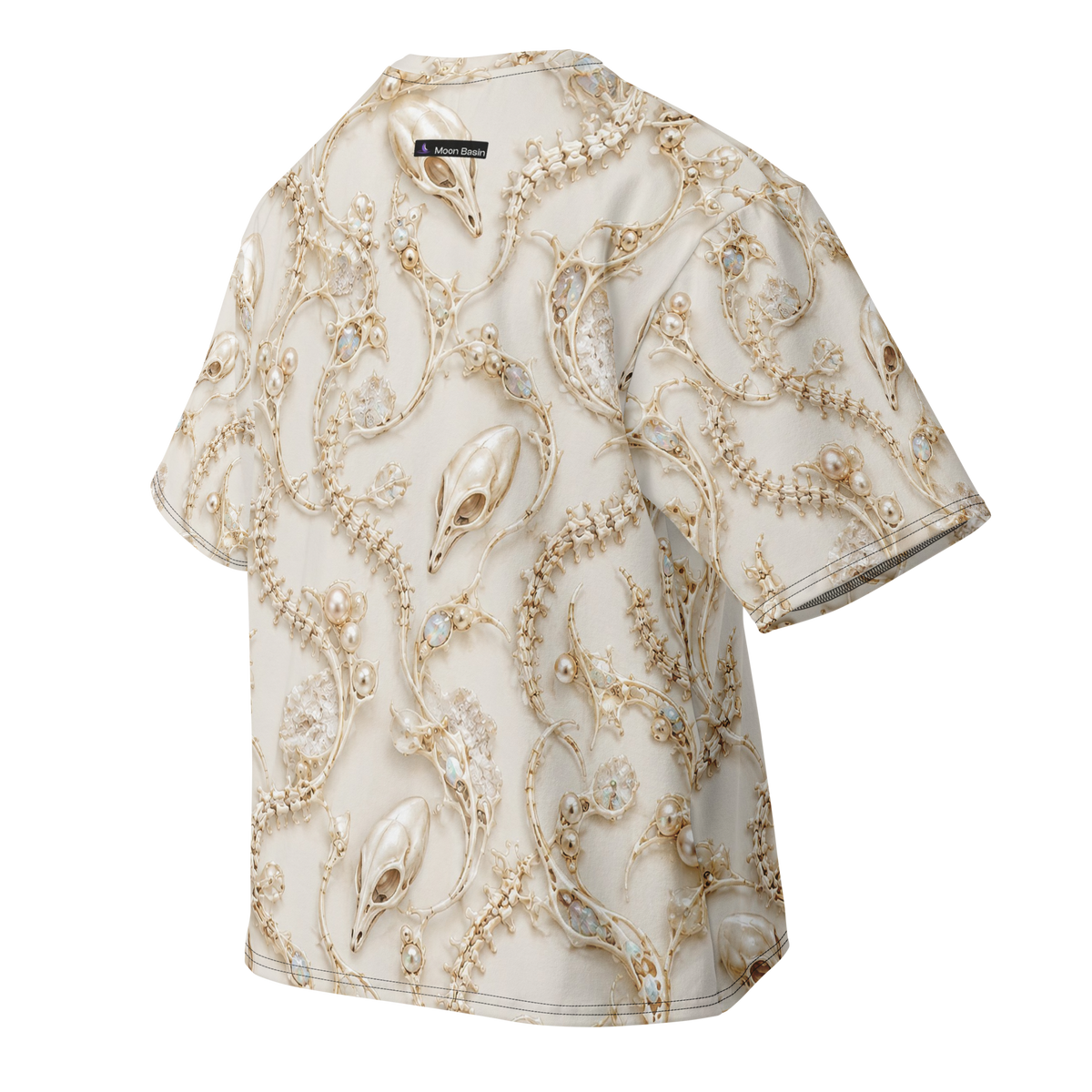 Ivory Alien Skulls Terrain all-over print oversized tee, back with Moon Basin nape mark