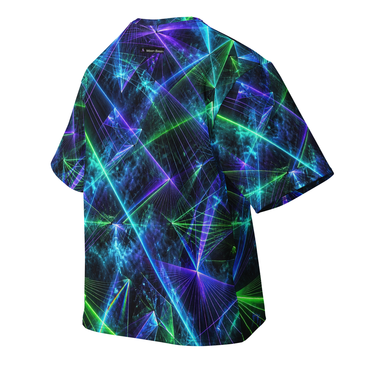 Laser Rift Terrain all-over print oversized tee, back with Moon Basin nape mark