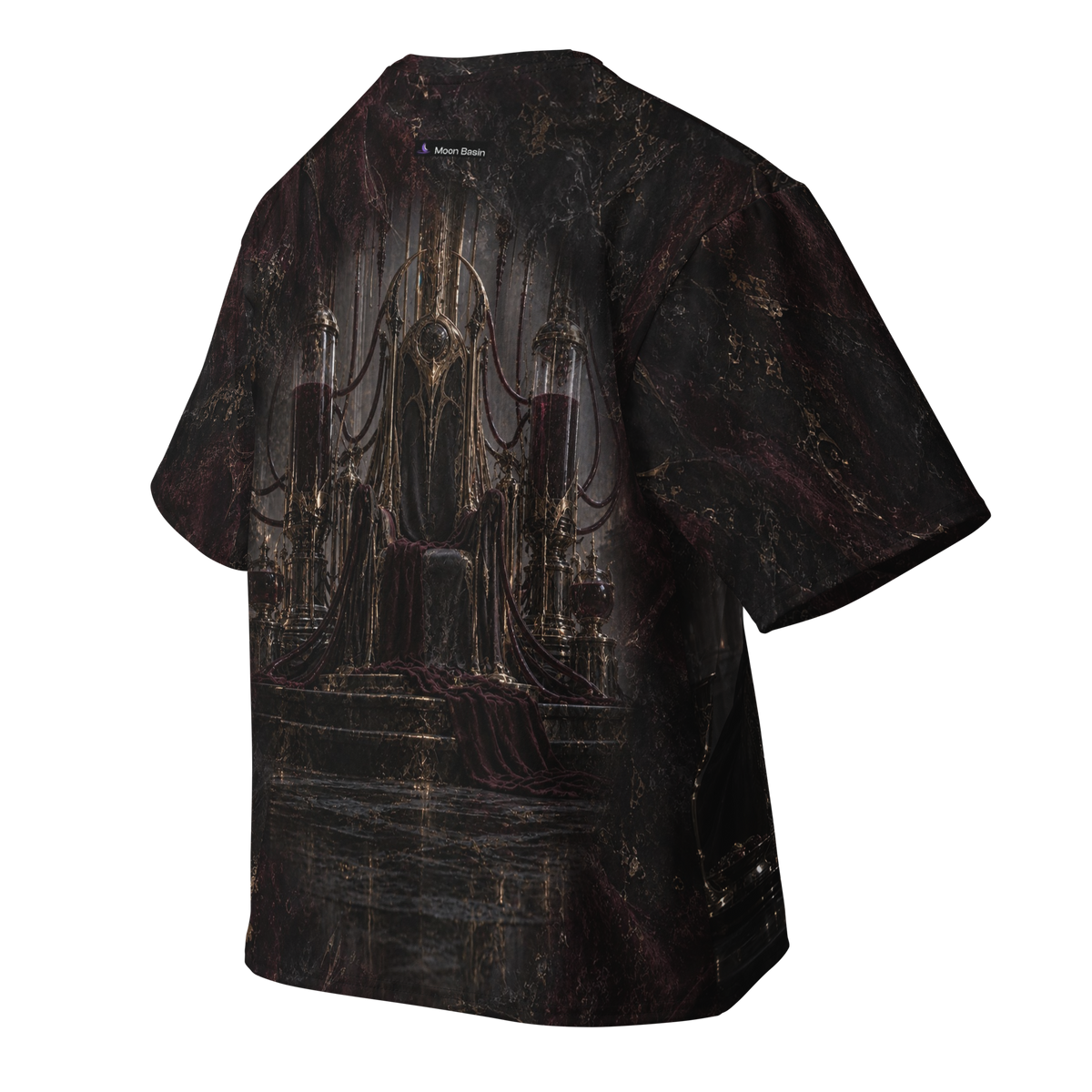 Last Appetite all-over print oversized tee, back with Moon Basin nape mark