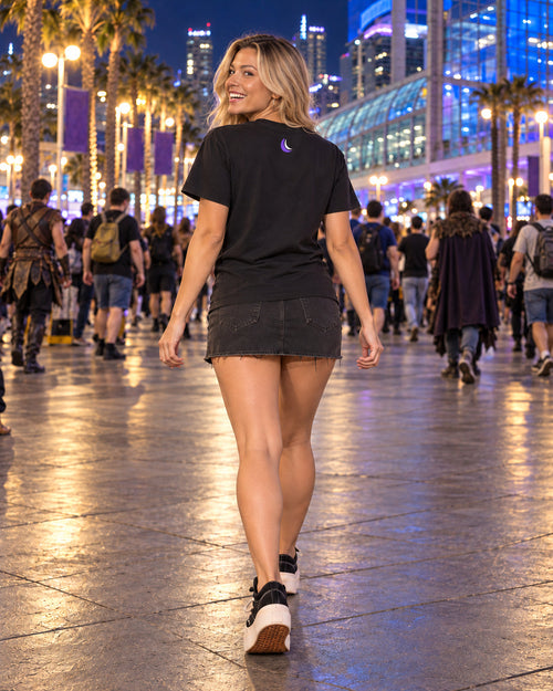 Black Chapel Violet Graphic Tee, worn on model, back