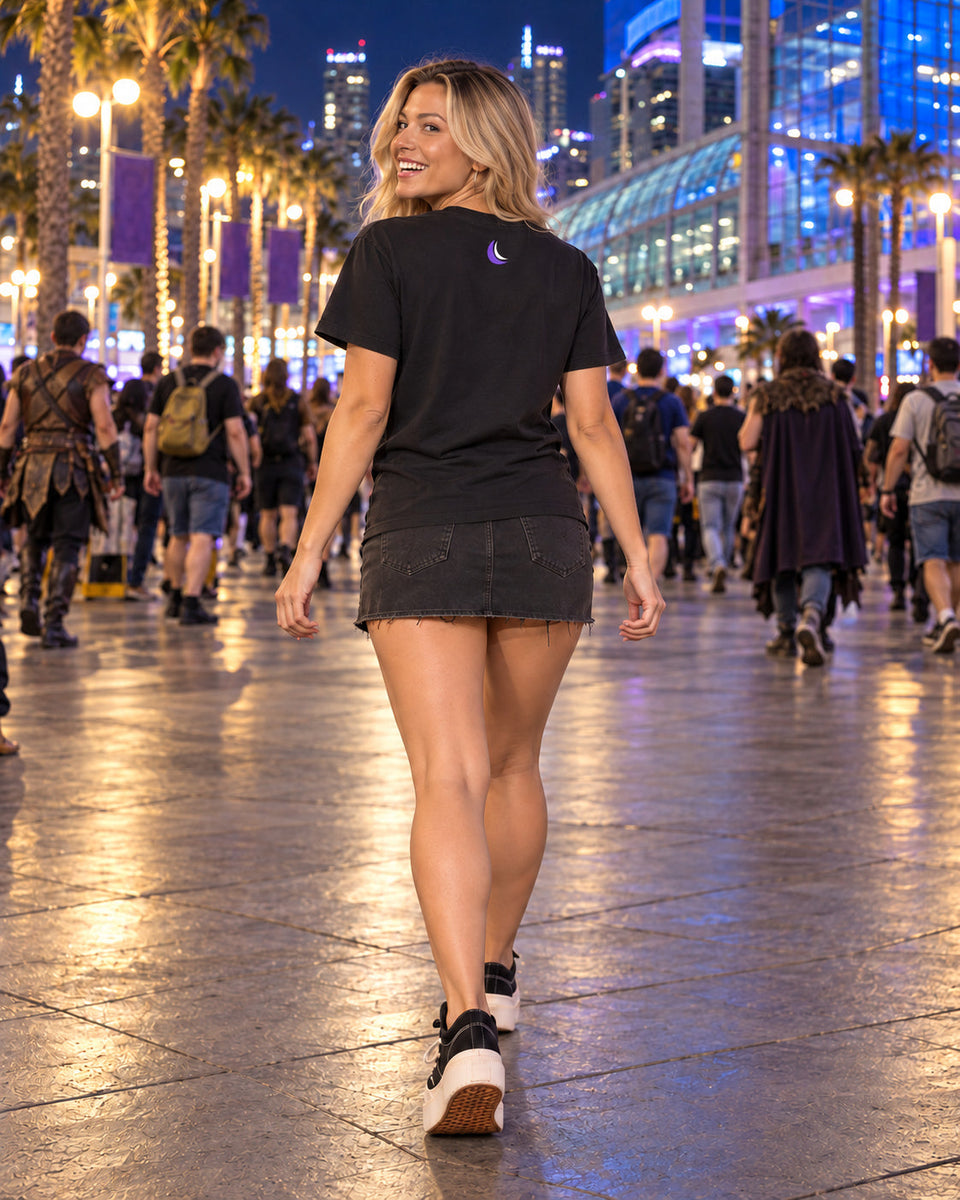Black Chapel Violet Graphic Tee, worn on model, back
