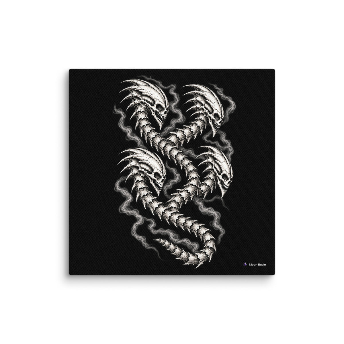 Dragon Ocho canvas print, 10 x 10 inch, on a white wall