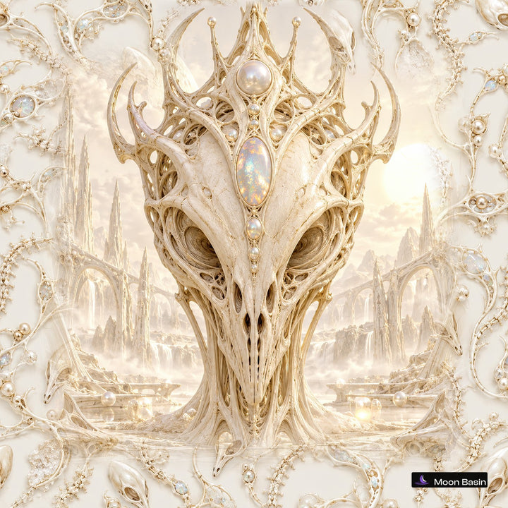 Ivory Alien Skulls canvas