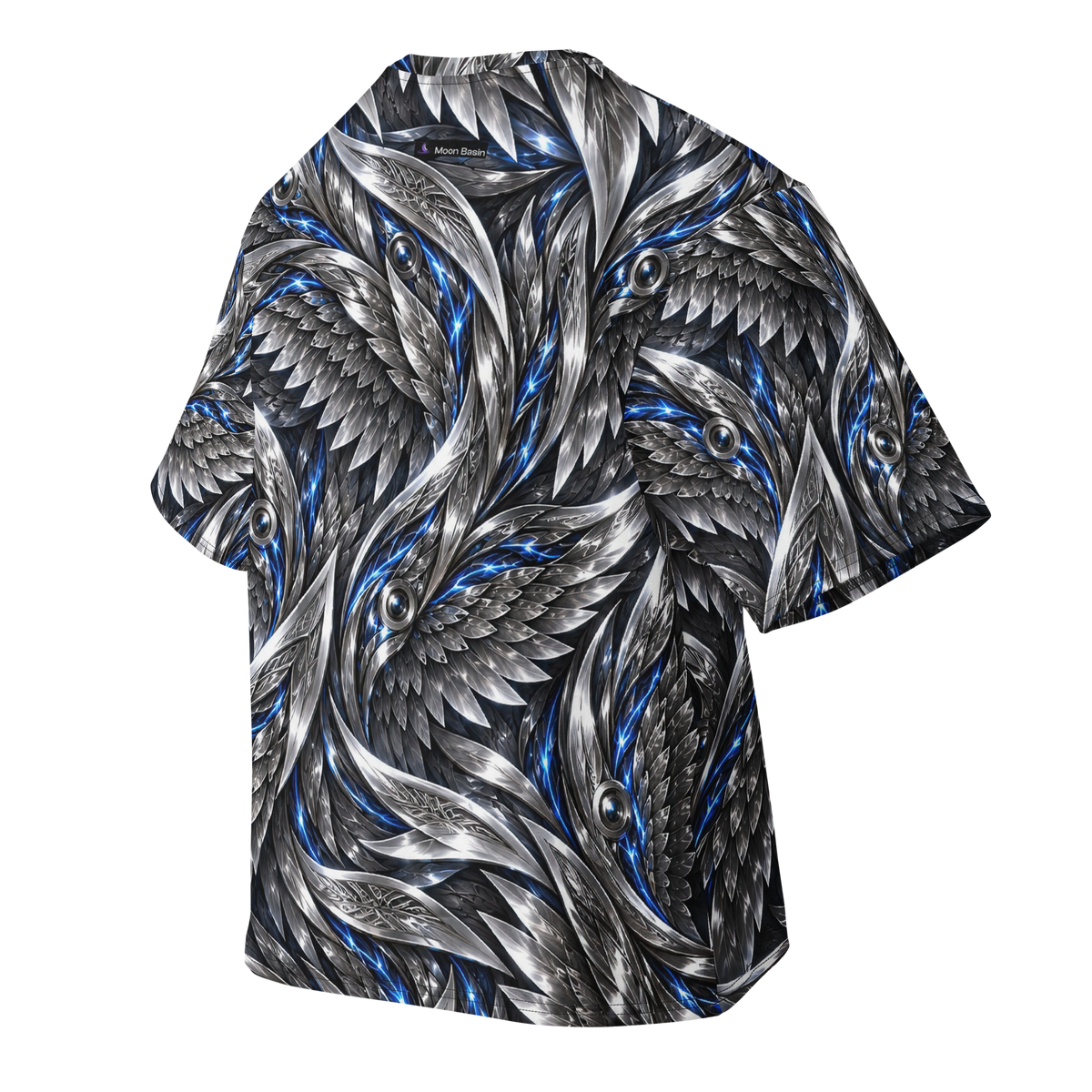 Mercury Seraph Terrain all-over print oversized tee, back with Moon Basin nape mark