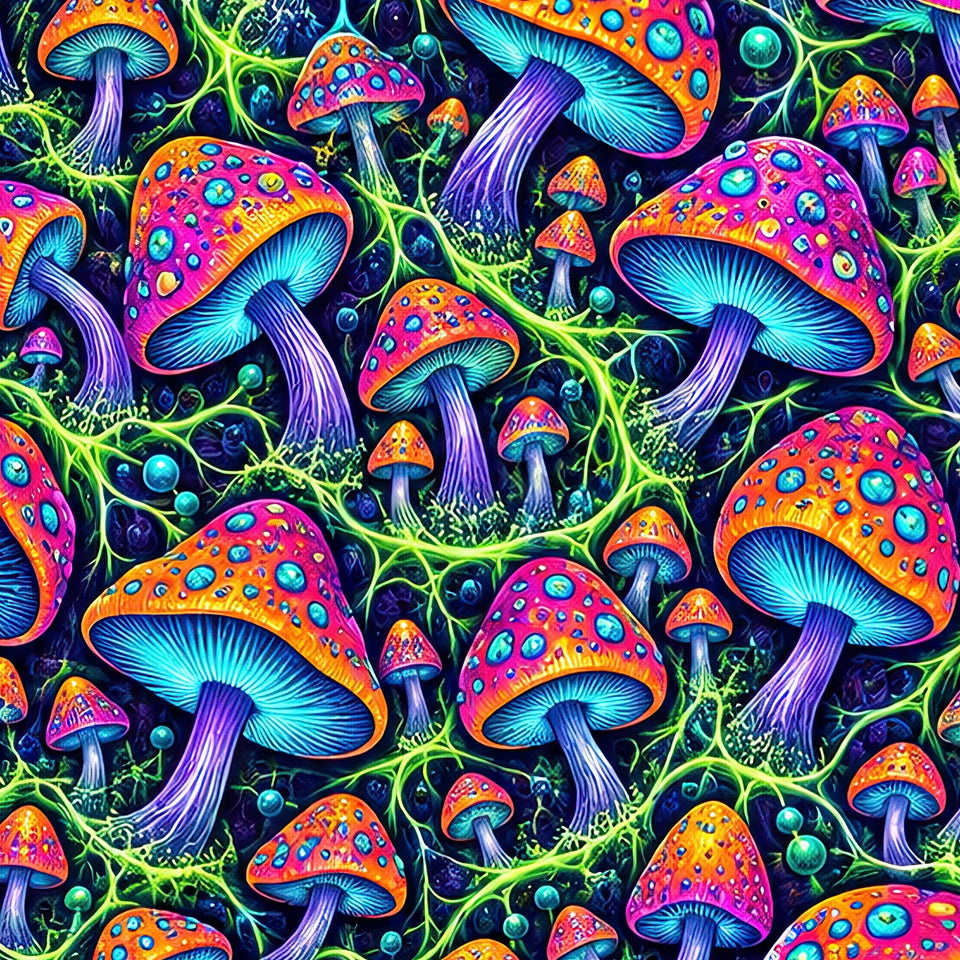 Mushroom Rocker Terrain Flare Leggings, print zoom: full-resolution print detail