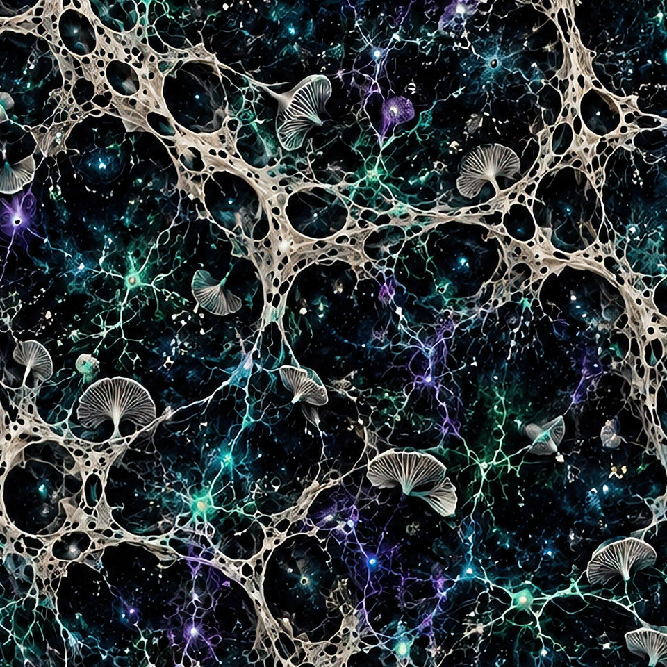 Mycelium Cathedral Web Terrain Sports Bra, print zoom: full-resolution print detail