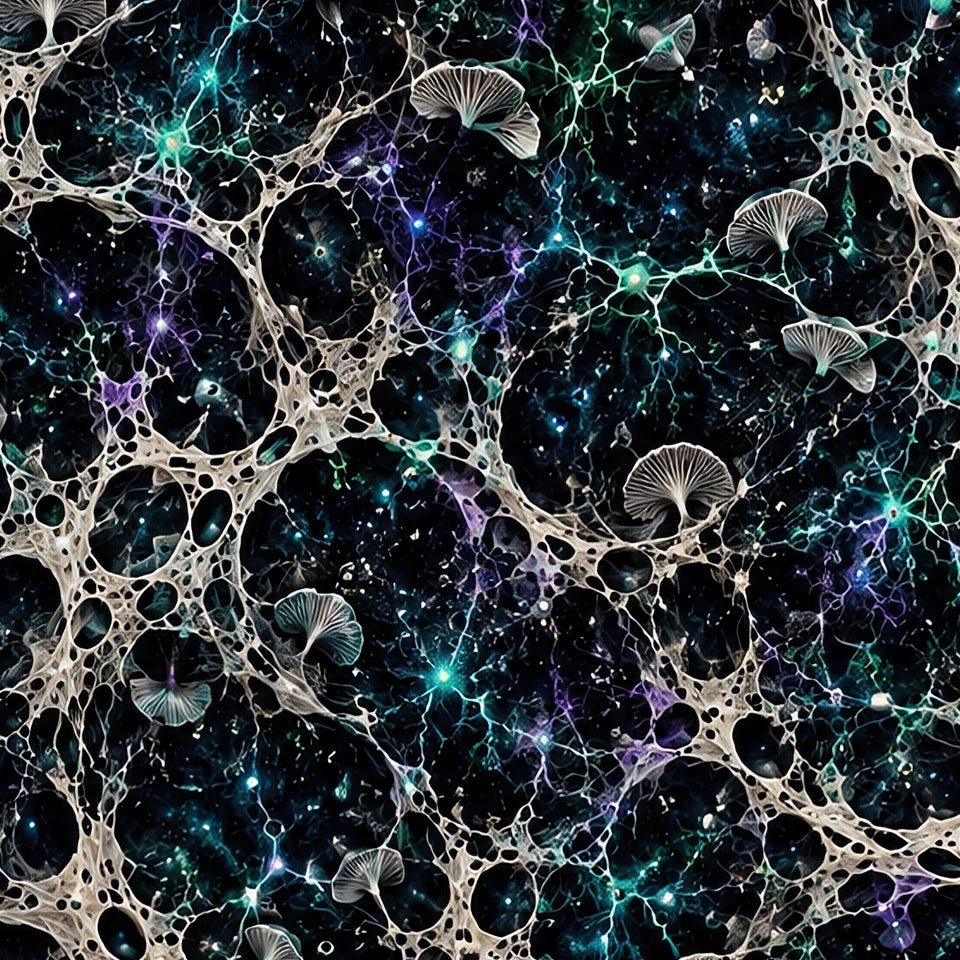 Mycelium Cathedral Web Terrain Flare Leggings, print zoom: full-resolution print detail