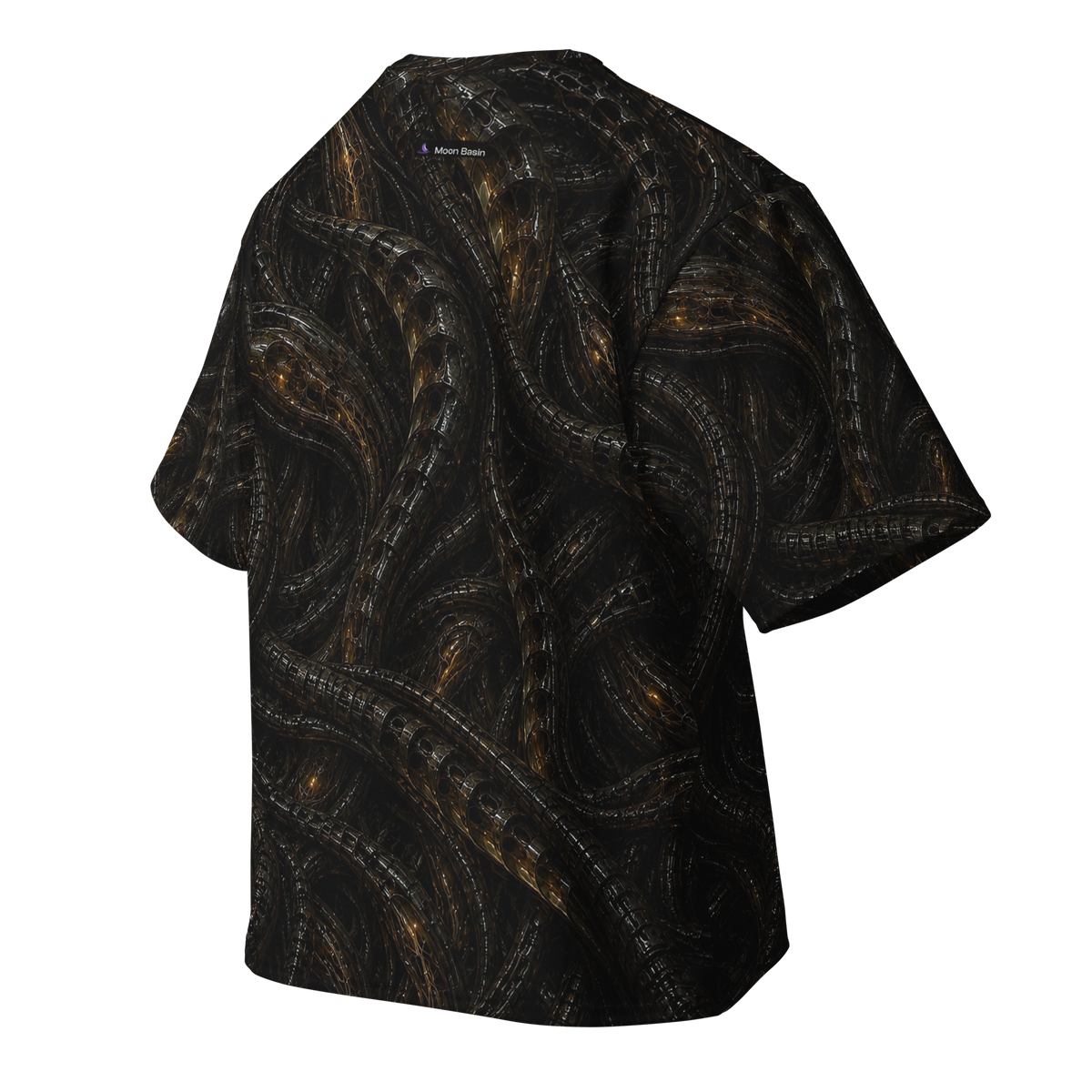Organ Farm Terrain all-over print oversized tee, back with Moon Basin nape mark