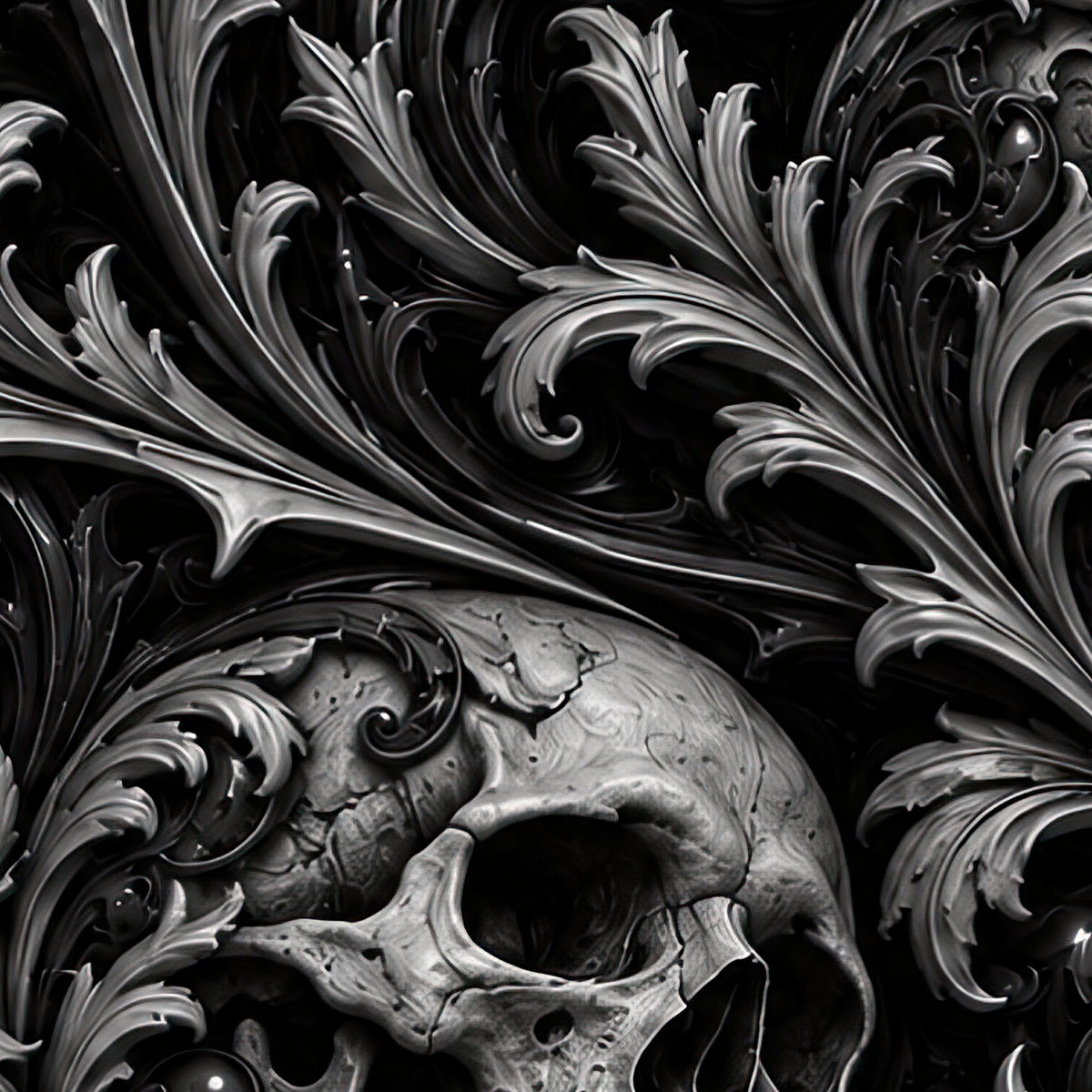 Ossuary Scroll Black Terrain all-over print oversized tee fabric close-up