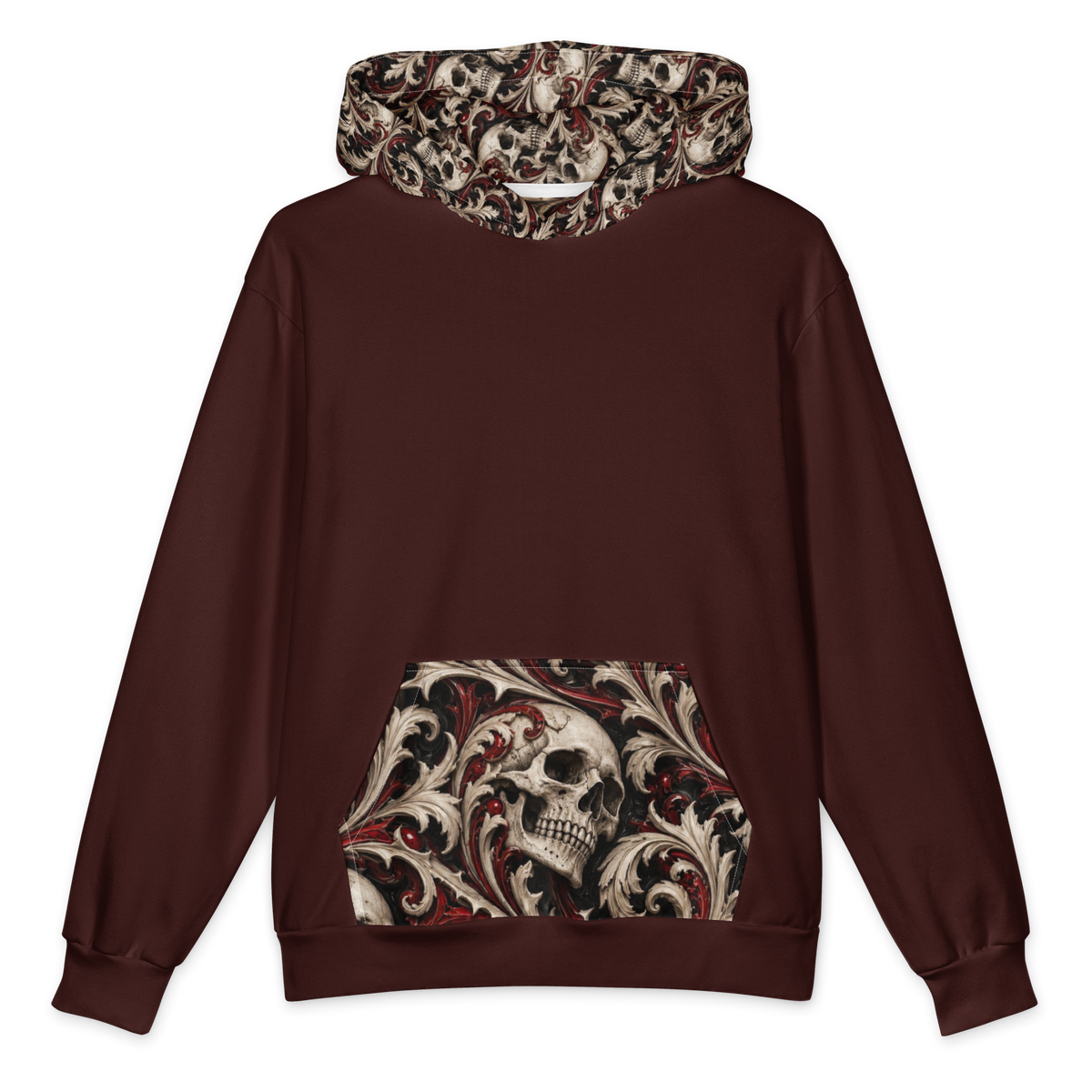 Ossuary Scroll Oxblood Terrain Hoodie all-over print oversized hoodie, front