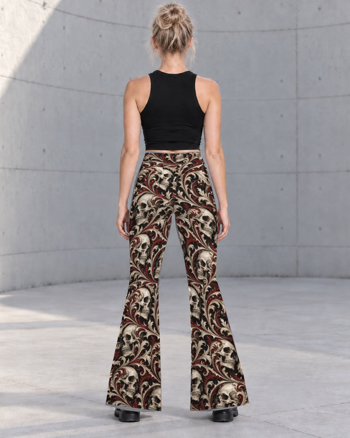 Ossuary Scroll Terrain Flare Leggings, worn on model, back