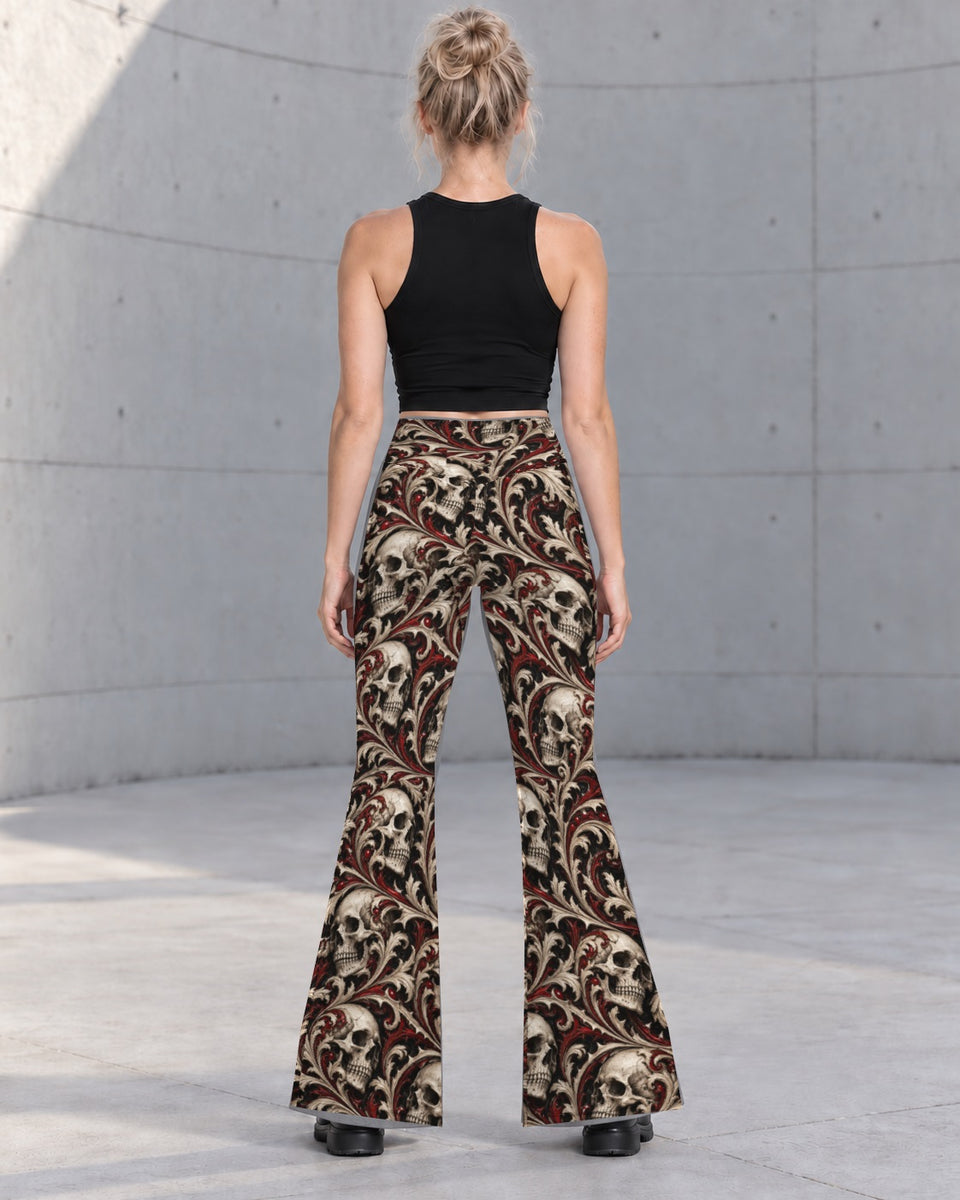 Ossuary Scroll Terrain Flare Leggings, worn on model, back
