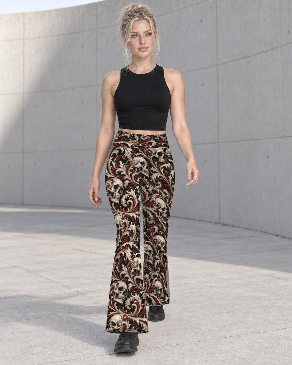 Ossuary Scroll Terrain Flare Leggings, worn on model, in motion