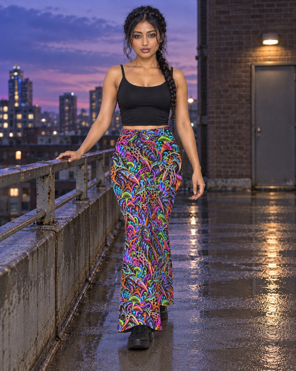Prismatic Overlord Terrain Flare Leggings, worn on model, in motion
