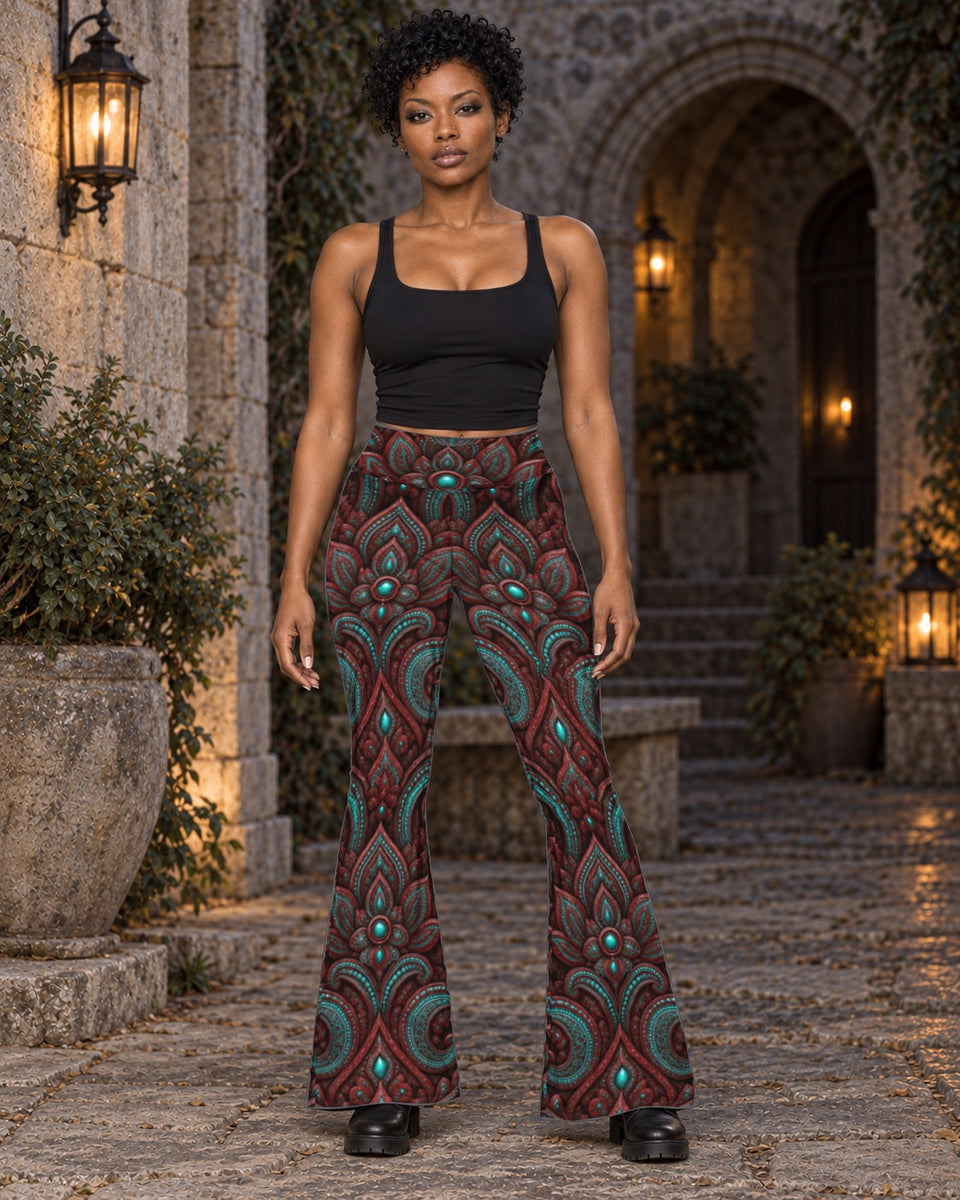 Raina Flare Leggings, worn on model, front
