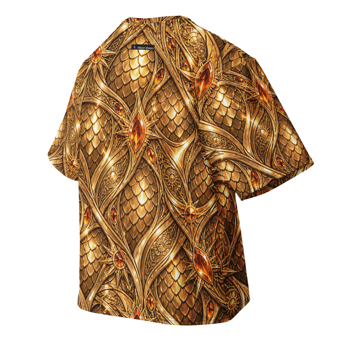 Solar Siren Terrain all-over print oversized tee, back with Moon Basin nape mark