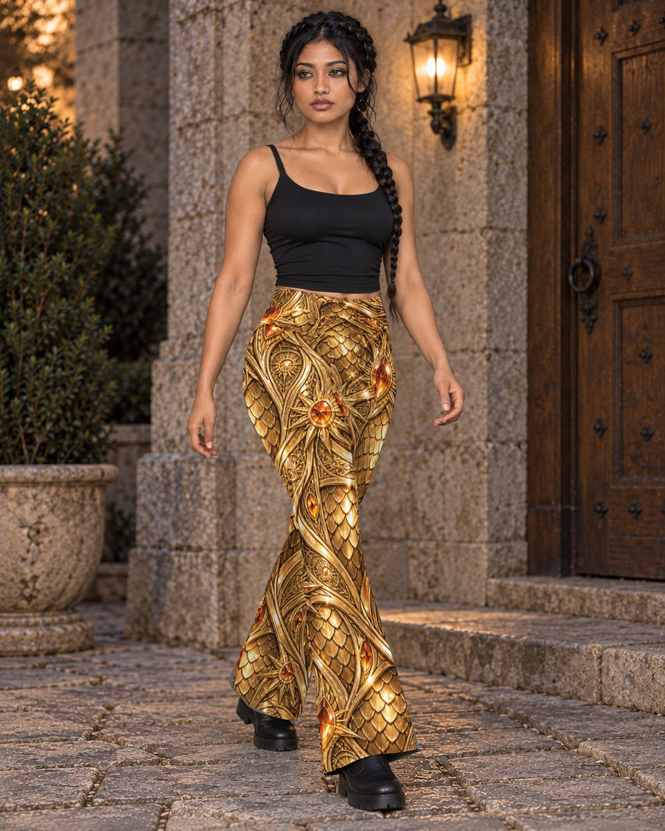 Solar Siren Terrain Flare Leggings, worn on model, in motion