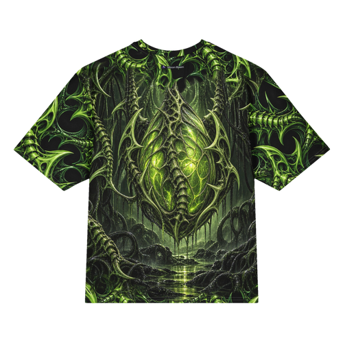 Venom Lace all-over print oversized tee, back with Moon Basin nape mark