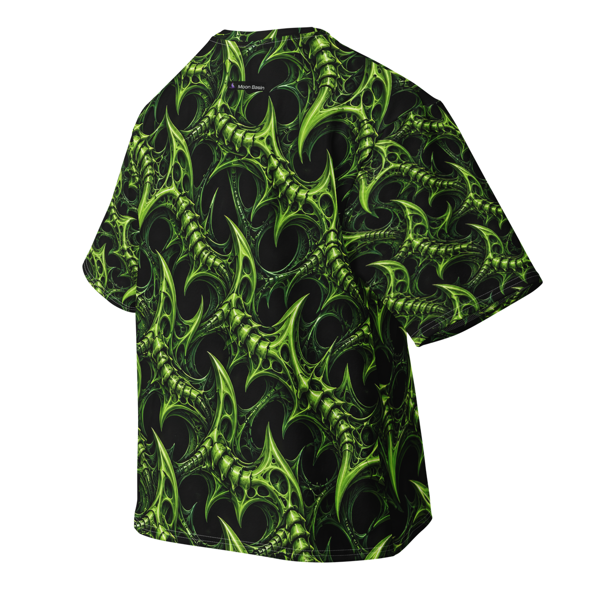 Venom Lace Terrain all-over print oversized tee, back with Moon Basin nape mark