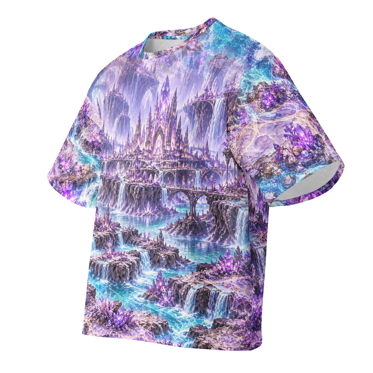 Violet Crystal Expanse all-over print oversized tee, front