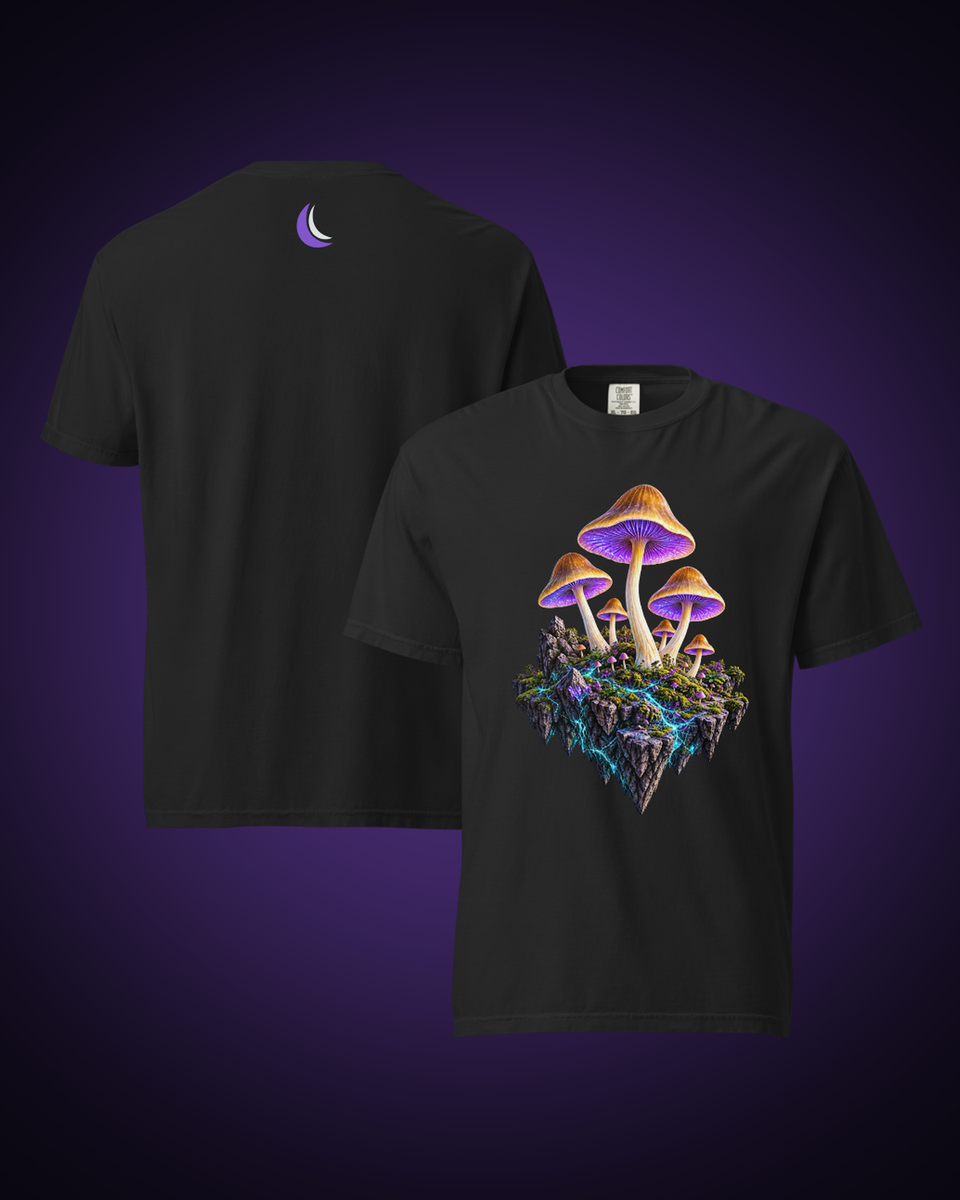 Violet Spore Temple Graphic Tee, front and reverse