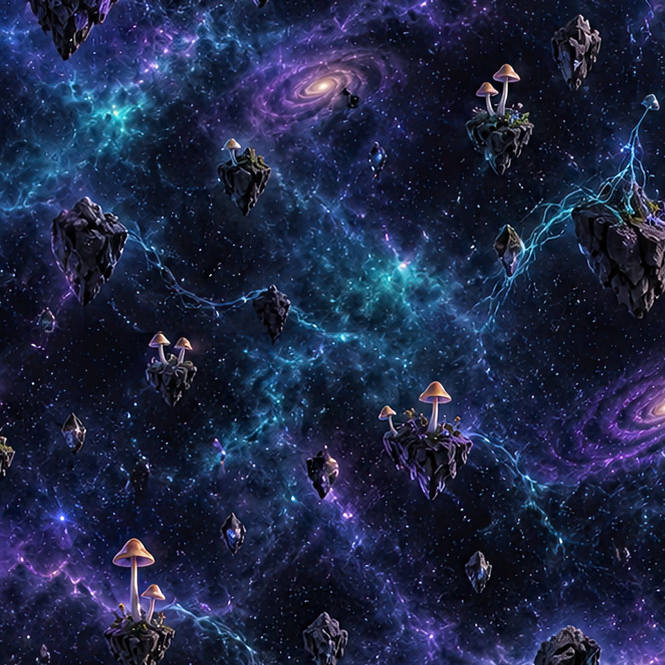 Violet Spore Temple Terrain Flare Leggings, print zoom: full-resolution print detail