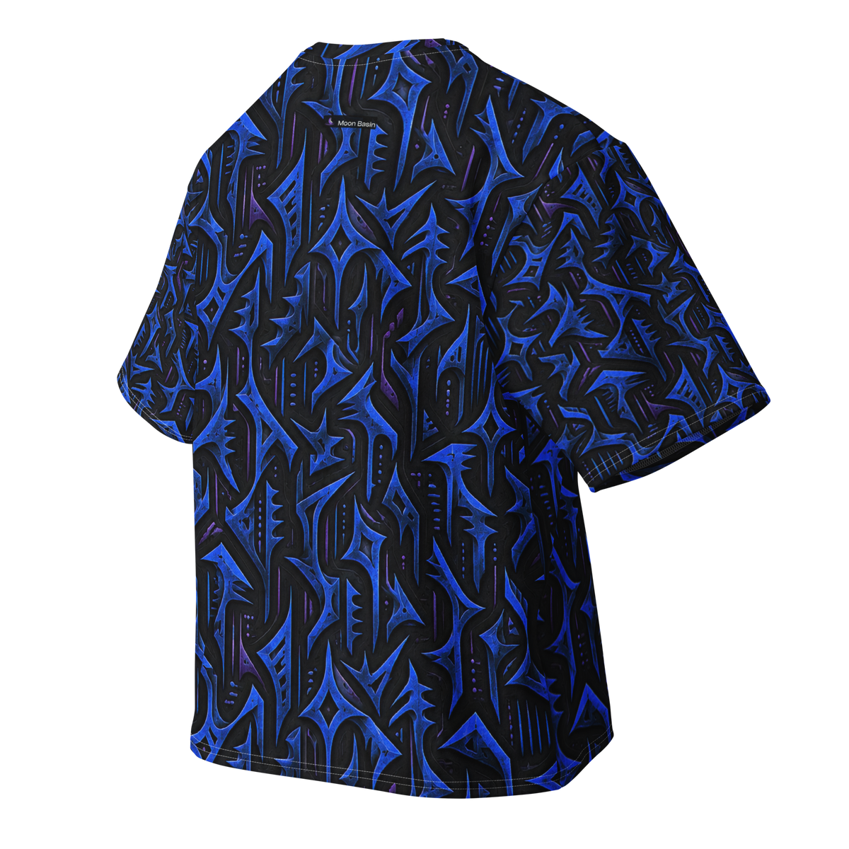 Void Circuit Terrain all-over print oversized tee, back with Moon Basin nape mark