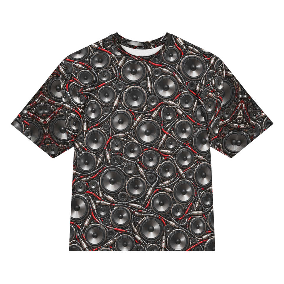 Woofer Rash all over print oversized tee, front view