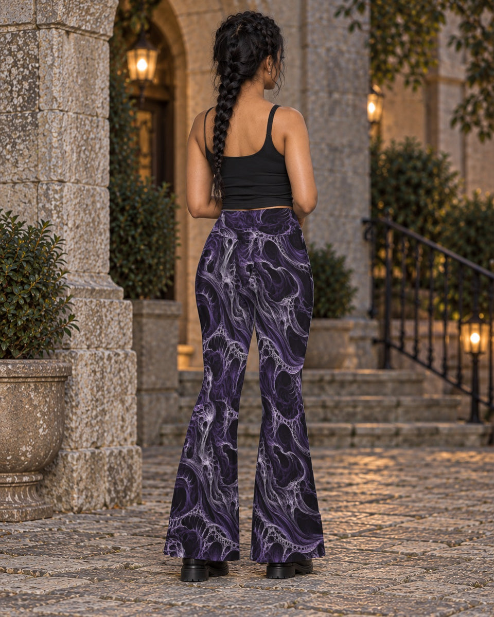 Wraithskin Violet Terrain Flare Leggings, worn on model, back