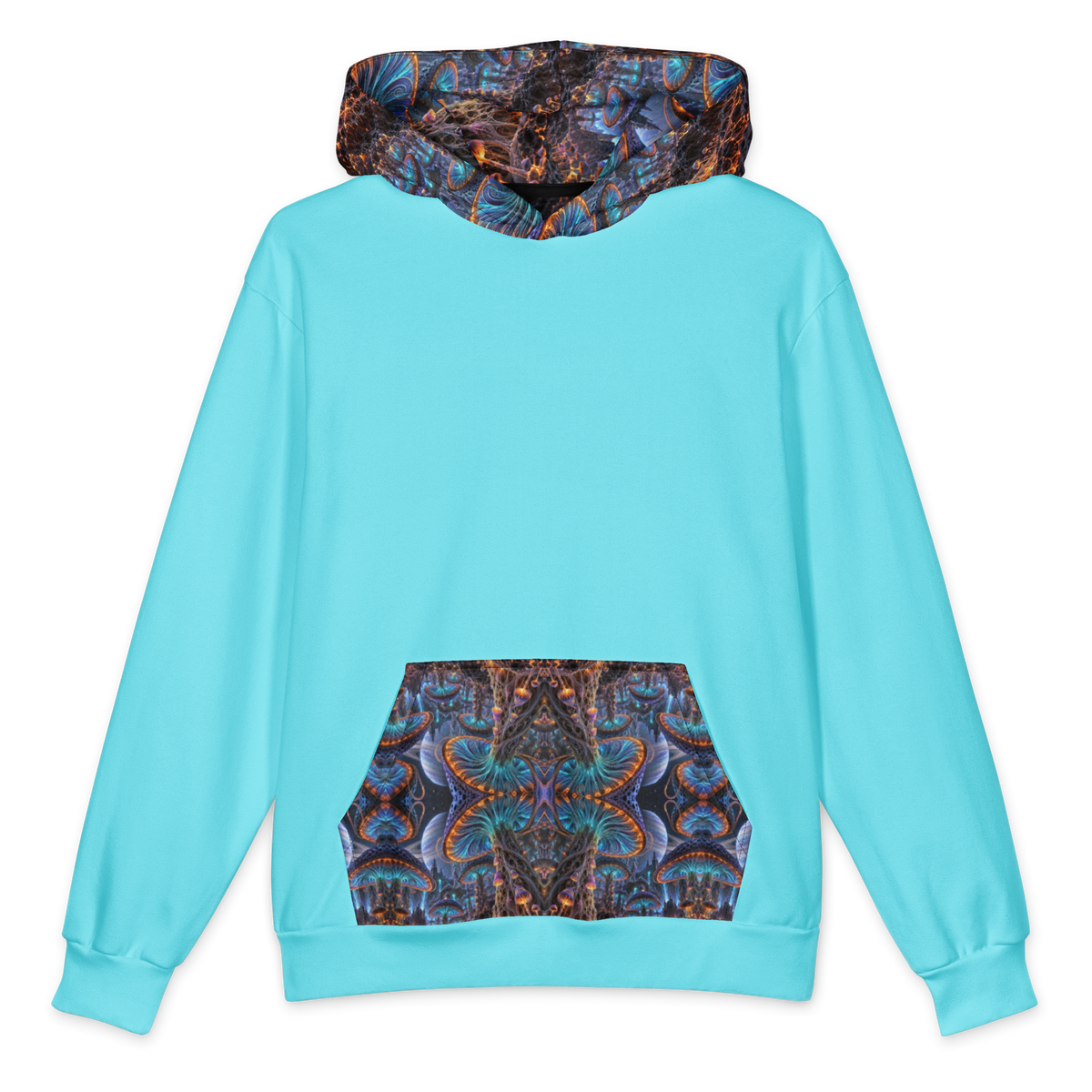 Xenospore Orbit Cyan Terrain Hoodie all-over print oversized hoodie, front
