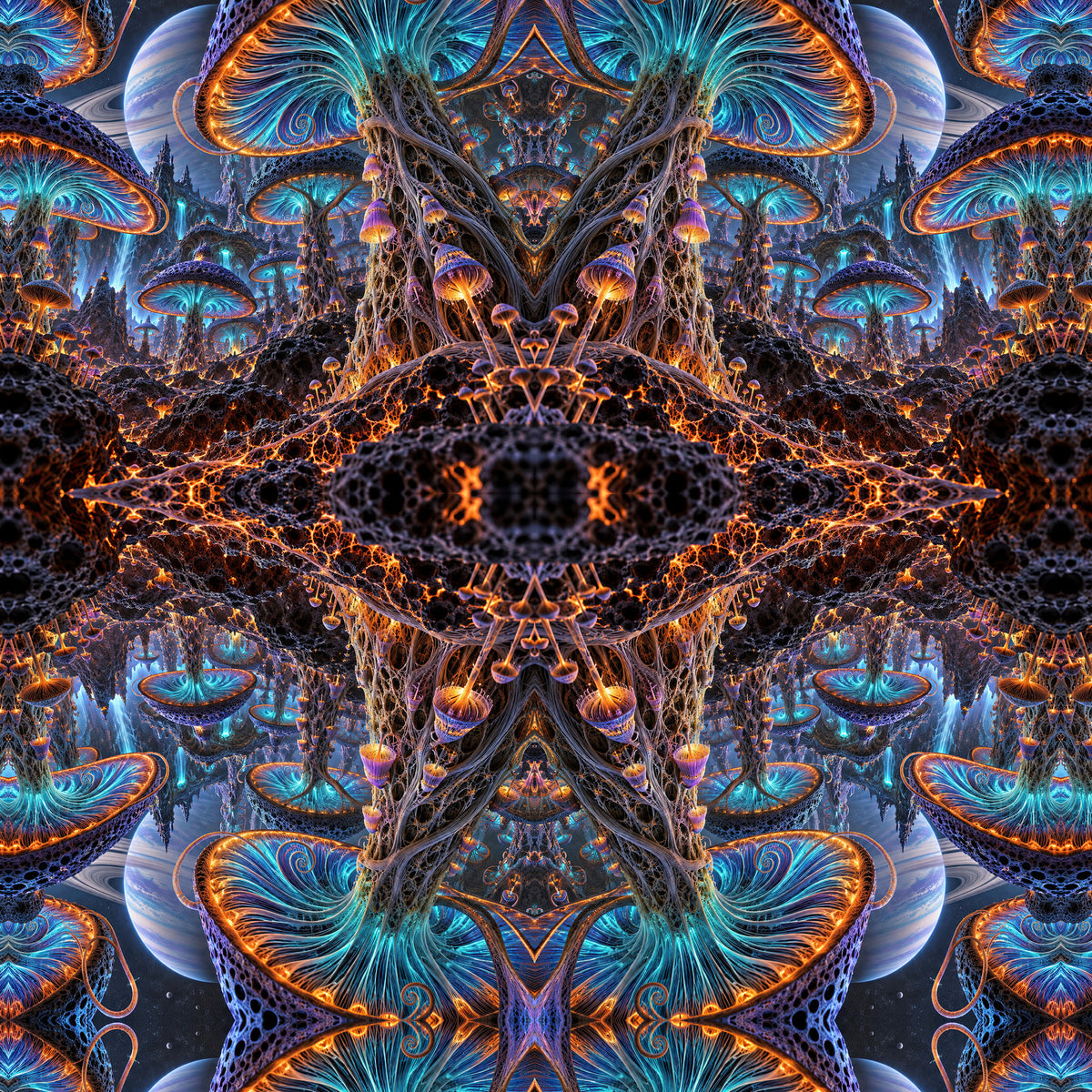 Xenospore Orbit Orange Terrain Hoodie all-over print oversized hoodie, pocket print fabric close-up